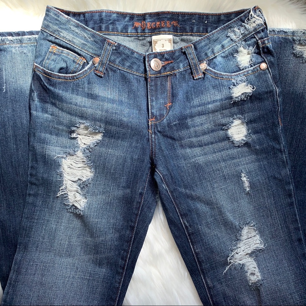 2️⃣/2️⃣0️⃣Decree dark wash distressed flare jeans